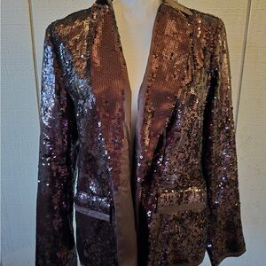 Chico's Brown Blazer with Open Front and Wide Lapels